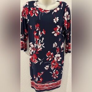 Tash & Sophie Sleeve Floral Dress - Navy and Red Size M